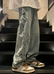 Star Embroidery Straight Casual Men Jeans Gothic Neutral New Wide Leg Loose Hip-Hop Fashion Youth Streetwear Denim Trousers Y2K