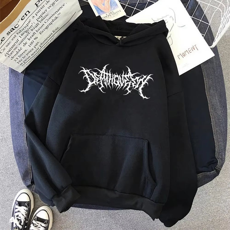 Men'S Loose Fleece-Lined Letter Print Hoodie Sweatshirt Southeast Asia Style Autumn Winter Casual Comfortable Streetwear