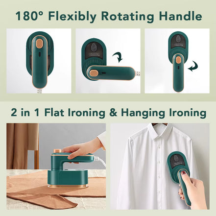 Mini Handheld Steam Iron Foldable 180 Rotating Wet Dry Ironing Machine Household Travel Fast Heating for Clothes Fabric Wrinkle