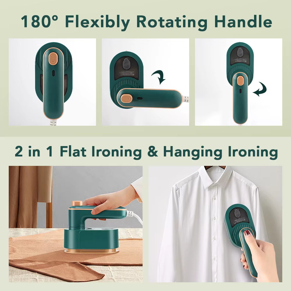 Mini Handheld Steam Iron Foldable 180 Rotating Wet Dry Ironing Machine Household Travel Fast Heating for Clothes Fabric Wrinkle