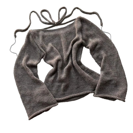 Fashion Women'S T-Shirt Tie Back Sweaters Long Sleeve Boat Neck Solid Color Knit Pullover Casual Tops Streetwear Y2K Summer Cami
