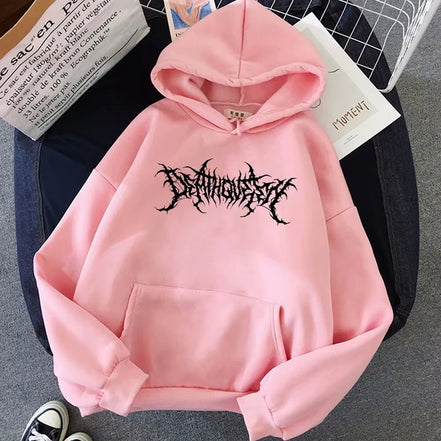 Men'S Loose Fleece-Lined Letter Print Hoodie Sweatshirt Southeast Asia Style Autumn Winter Casual Comfortable Streetwear