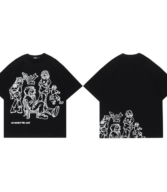 Plus Size T Shirt 5XL Harajuku T-Shirt Streetwear Cartoon Graphic Men Women Unisex Cotton Tshirt Oversized Big Large Fat T Shirt