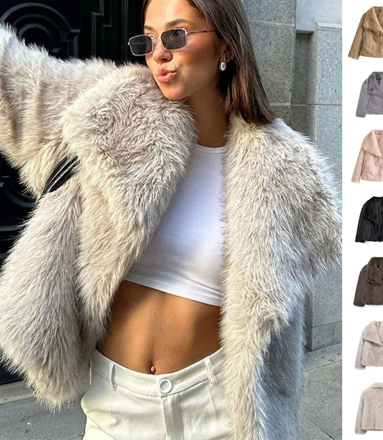 Winter Plush Coat Fashion Thicken Lapel Outwear Casual Long Sleeve Tops Womens Clothing