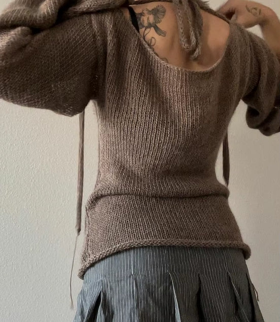 Fashion Women'S T-Shirt Tie Back Sweaters Long Sleeve Boat Neck Solid Color Knit Pullover Casual Tops Streetwear Y2K Summer Cami
