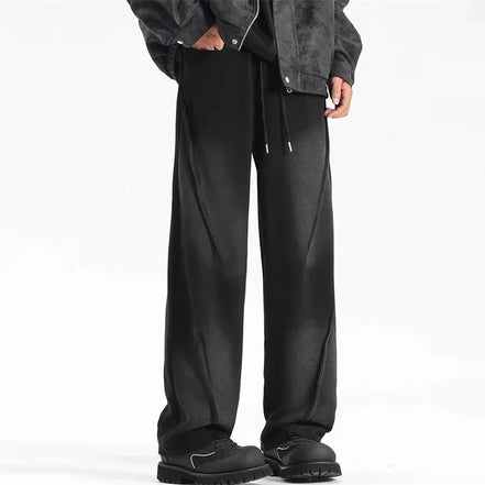Autumn Men'S High Street Pleated Straight Pants Korean Fashion Elastic Waist Pockets Trousers Y2K Vintage Pantalones Hombre