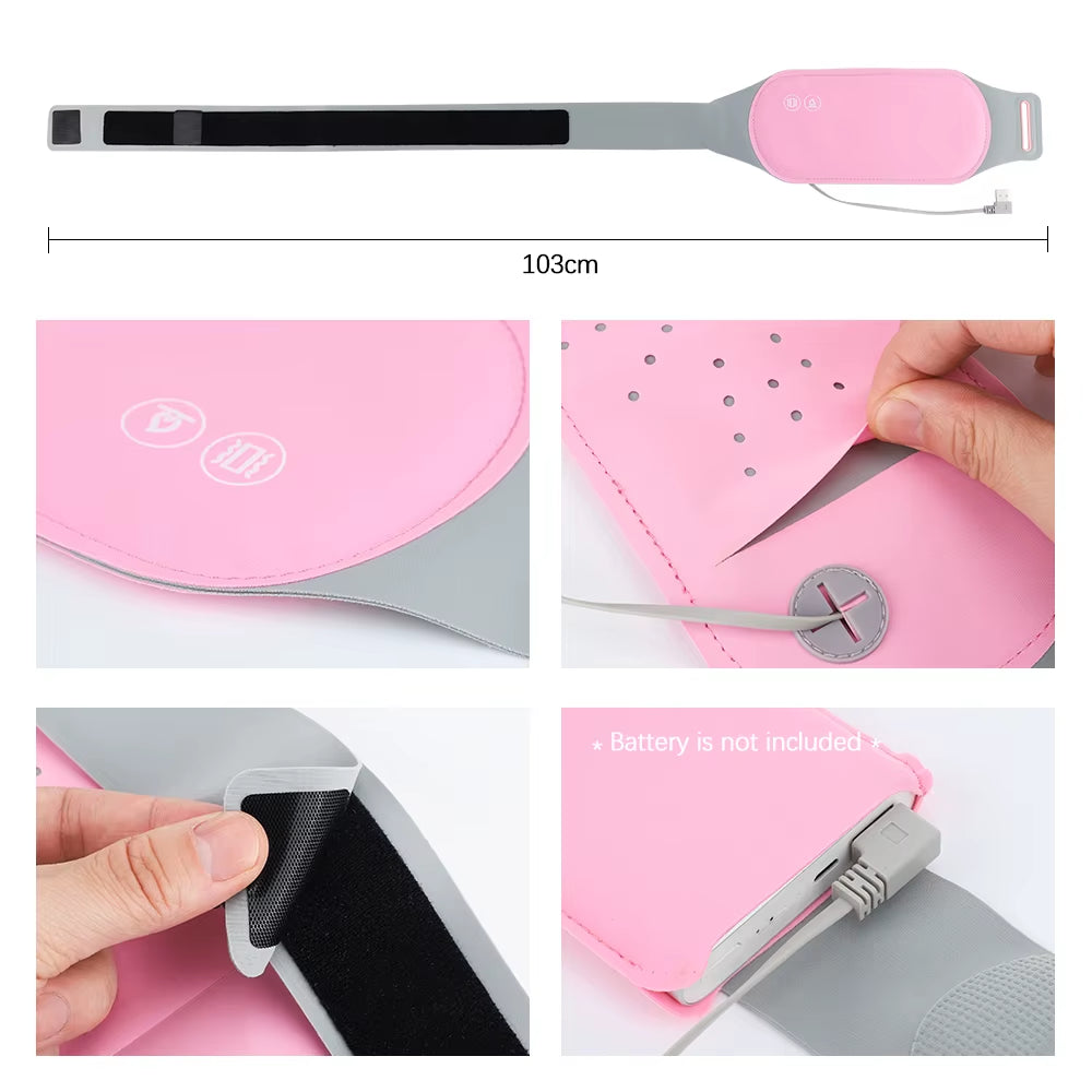 Electric Period Cramp Massager Vibrating Heating Belt for Menstrual Colic Relief Pain Waist Stomach Abdominal Warm Palace Belt