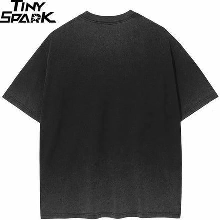 Hip Hop Streetwear Men T-Shirt Oversized Green Graphic T Shirt Retro Vintage Washed Black Tshirt Unisex Tops Tees Cotton