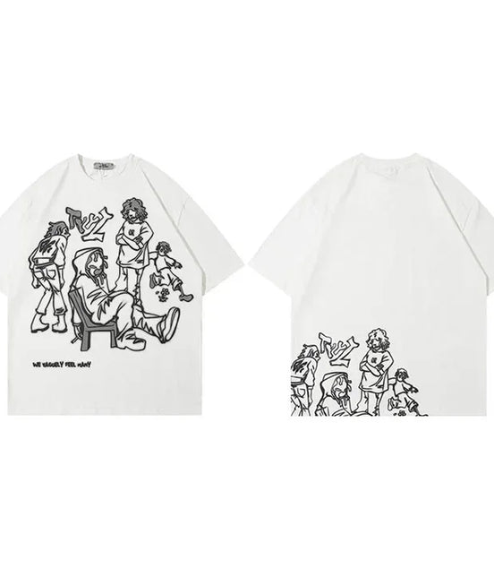 Plus Size T Shirt 5XL Harajuku T-Shirt Streetwear Cartoon Graphic Men Women Unisex Cotton Tshirt Oversized Big Large Fat T Shirt