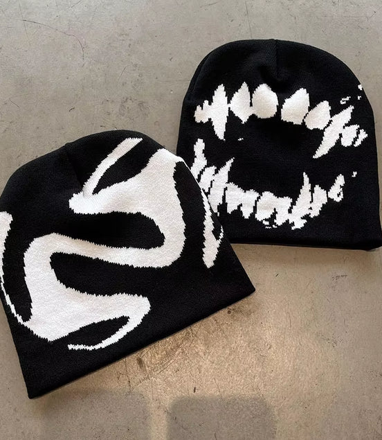 Women Hat Knitting Beanies Goth Tooth Caps Men Y2K Streetwear Winter Fashion Pullover Kpop Harajuku Vintage Warm Hip Hop Unisex