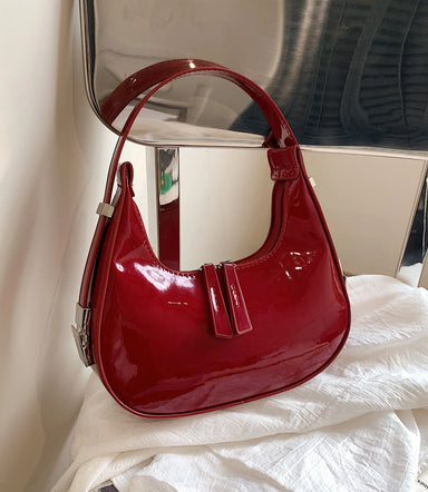 Half Moon Bag Vintage PU Leather Small Shoulder Bag for Women Girls Hobo Handbag Luxury Retro Red Ladies Armpit Purses Totes