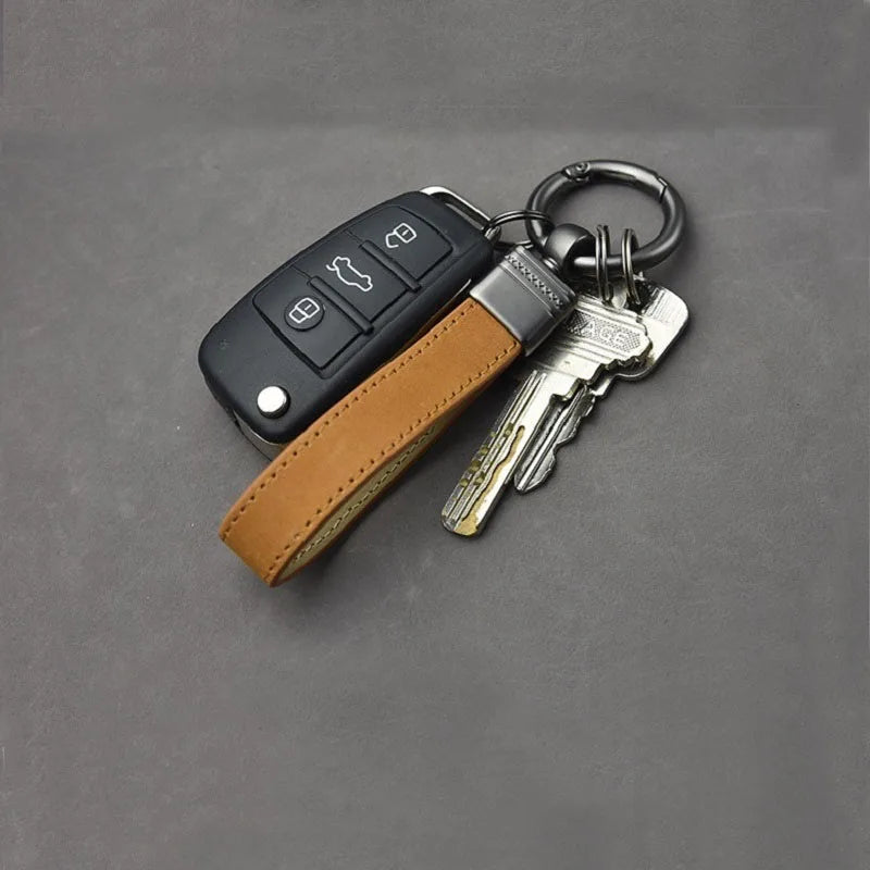 Luxury Genuine Leather Keychain Top-End Business Gift for Man Good Quality Black Brown Real Leather Car Key Keyholder Key Chain