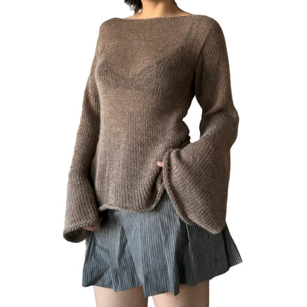 Fashion Women'S T-Shirt Tie Back Sweaters Long Sleeve Boat Neck Solid Color Knit Pullover Casual Tops Streetwear Y2K Summer Cami