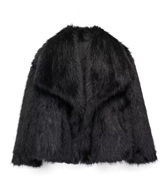 Winter Plush Coat Fashion Thicken Lapel Outwear Casual Long Sleeve Tops Womens Clothing