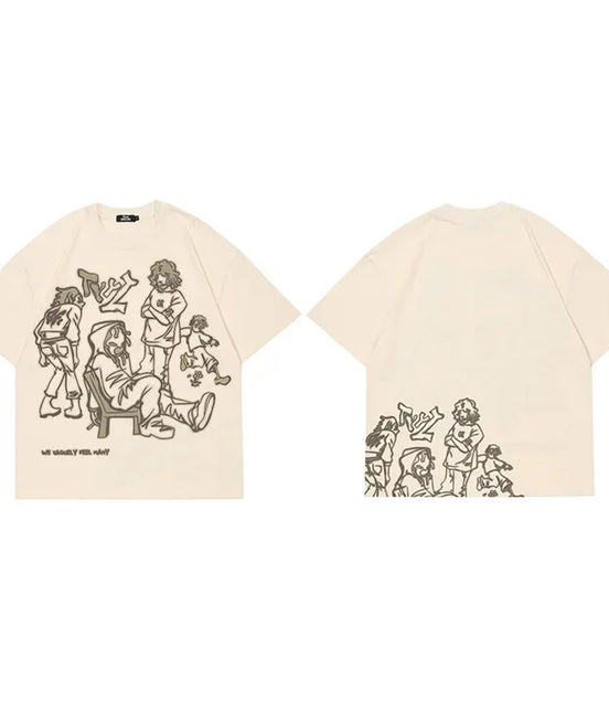 Plus Size T Shirt 5XL Harajuku T-Shirt Streetwear Cartoon Graphic Men Women Unisex Cotton Tshirt Oversized Big Large Fat T Shirt