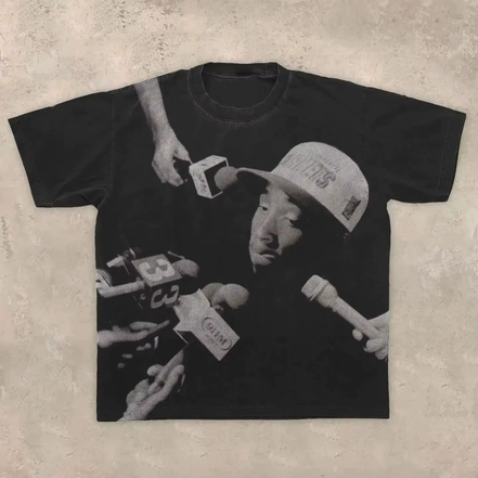 American Hip-Hop Character Pattern Printed T-Shirt