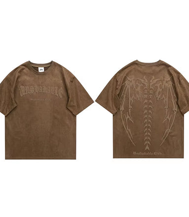 Men Suede Tshirt Streetwear Devil Wings Skeleton Graphic T-Shirt Harajuku 2025 T Shirt Unisex Top Tees Short Sleeve Hipster