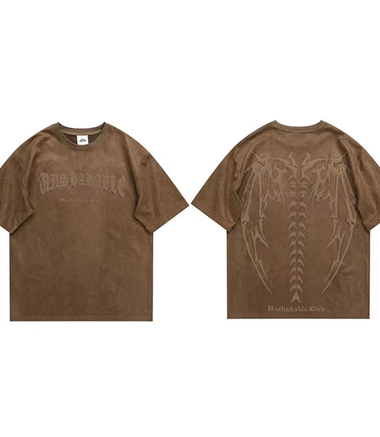 Men Suede Tshirt Streetwear Devil Wings Skeleton Graphic T-Shirt Harajuku 2025 T Shirt Unisex Top Tees Short Sleeve Hipster