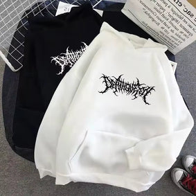 Men'S Loose Fleece-Lined Letter Print Hoodie Sweatshirt Southeast Asia Style Autumn Winter Casual Comfortable Streetwear