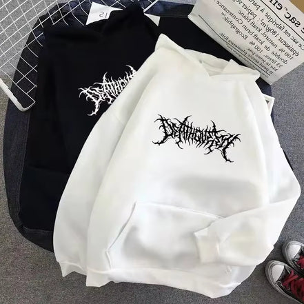 Men'S Loose Fleece-Lined Letter Print Hoodie Sweatshirt Southeast Asia Style Autumn Winter Casual Comfortable Streetwear