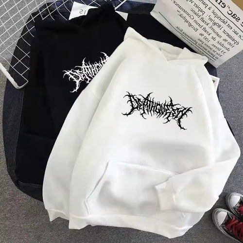 Men'S Loose Fleece-Lined Letter Print Hoodie Sweatshirt Southeast Asia Style Autumn Winter Casual Comfortable Streetwear