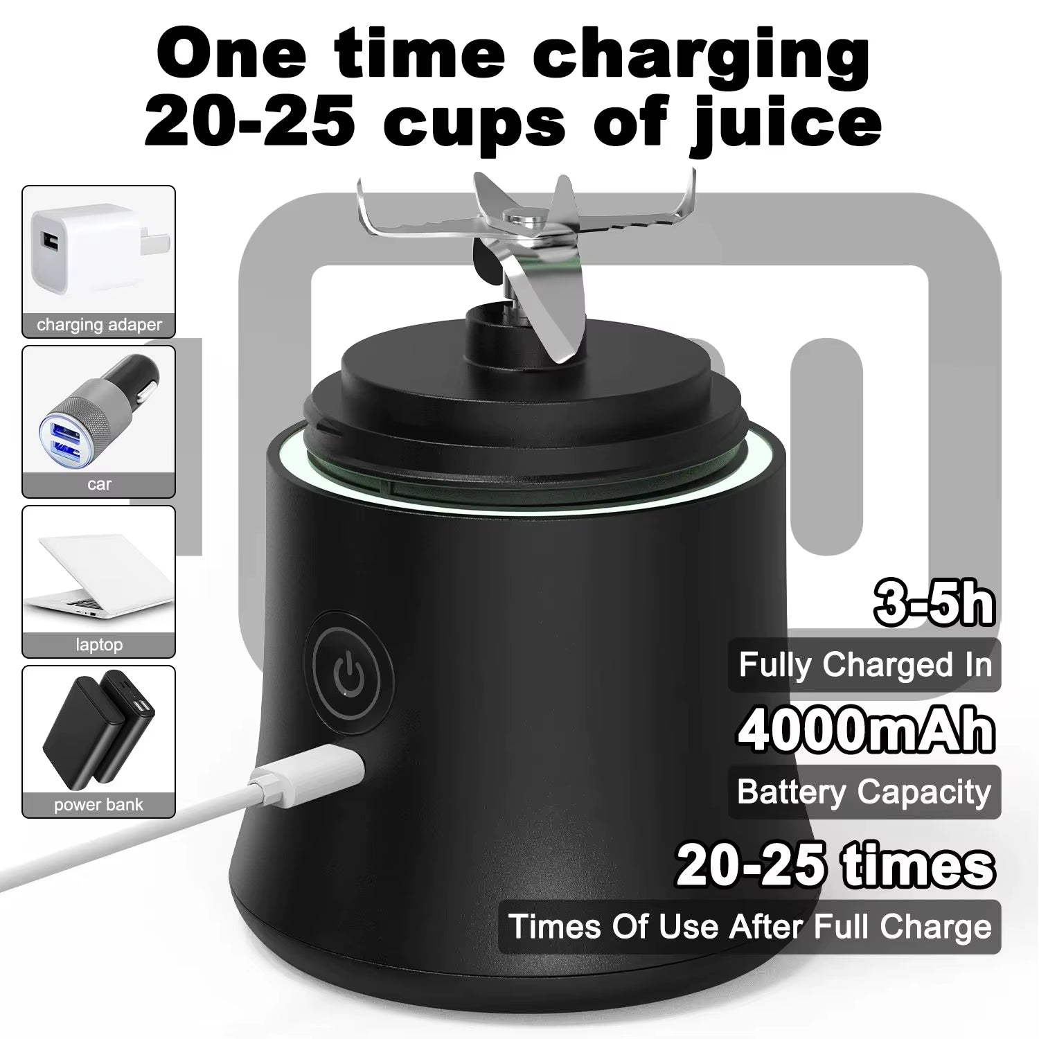 New Portable Blender 600ML Electric Juicer Fruit Mixers 4000Mah USB Rechargeable Mini Smoothie Blender Orange Juicer Machine
