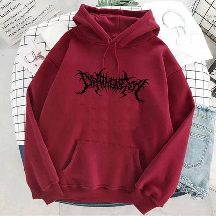 Men'S Loose Fleece-Lined Letter Print Hoodie Sweatshirt Southeast Asia Style Autumn Winter Casual Comfortable Streetwear