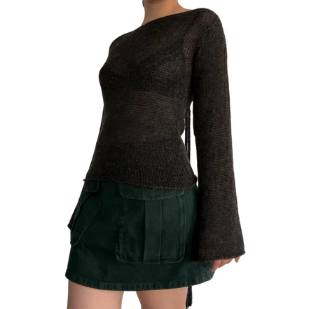 Fashion Women'S T-Shirt Tie Back Sweaters Long Sleeve Boat Neck Solid Color Knit Pullover Casual Tops Streetwear Y2K Summer Cami