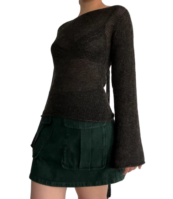 Fashion Women'S T-Shirt Tie Back Sweaters Long Sleeve Boat Neck Solid Color Knit Pullover Casual Tops Streetwear Y2K Summer Cami