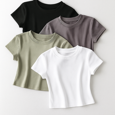 Summer Sexy O-Neck Slim Crop Top – Women’s Short Sleeve