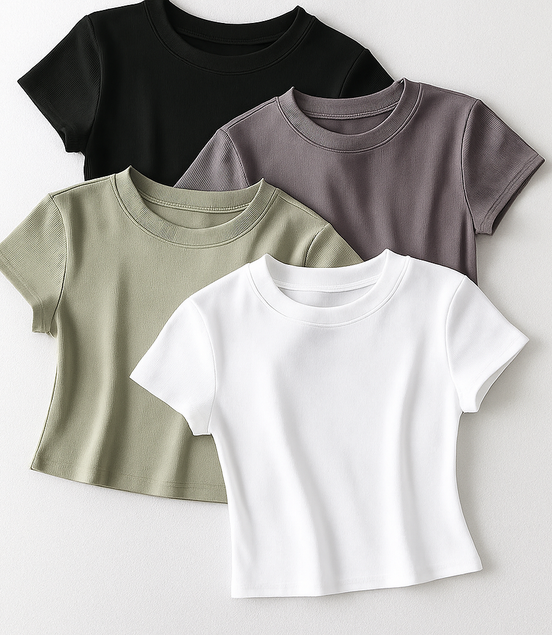 Summer Sexy O-Neck Slim Crop Top – Women’s Short Sleeve