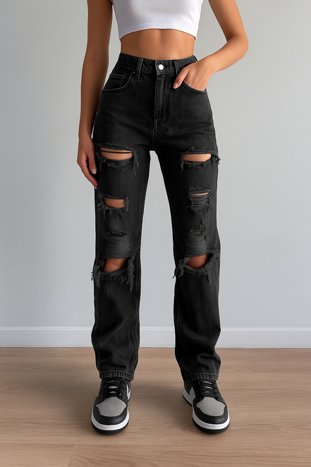 Brown Ripped Vintage Woman'S Distressed Jeans Streetwear