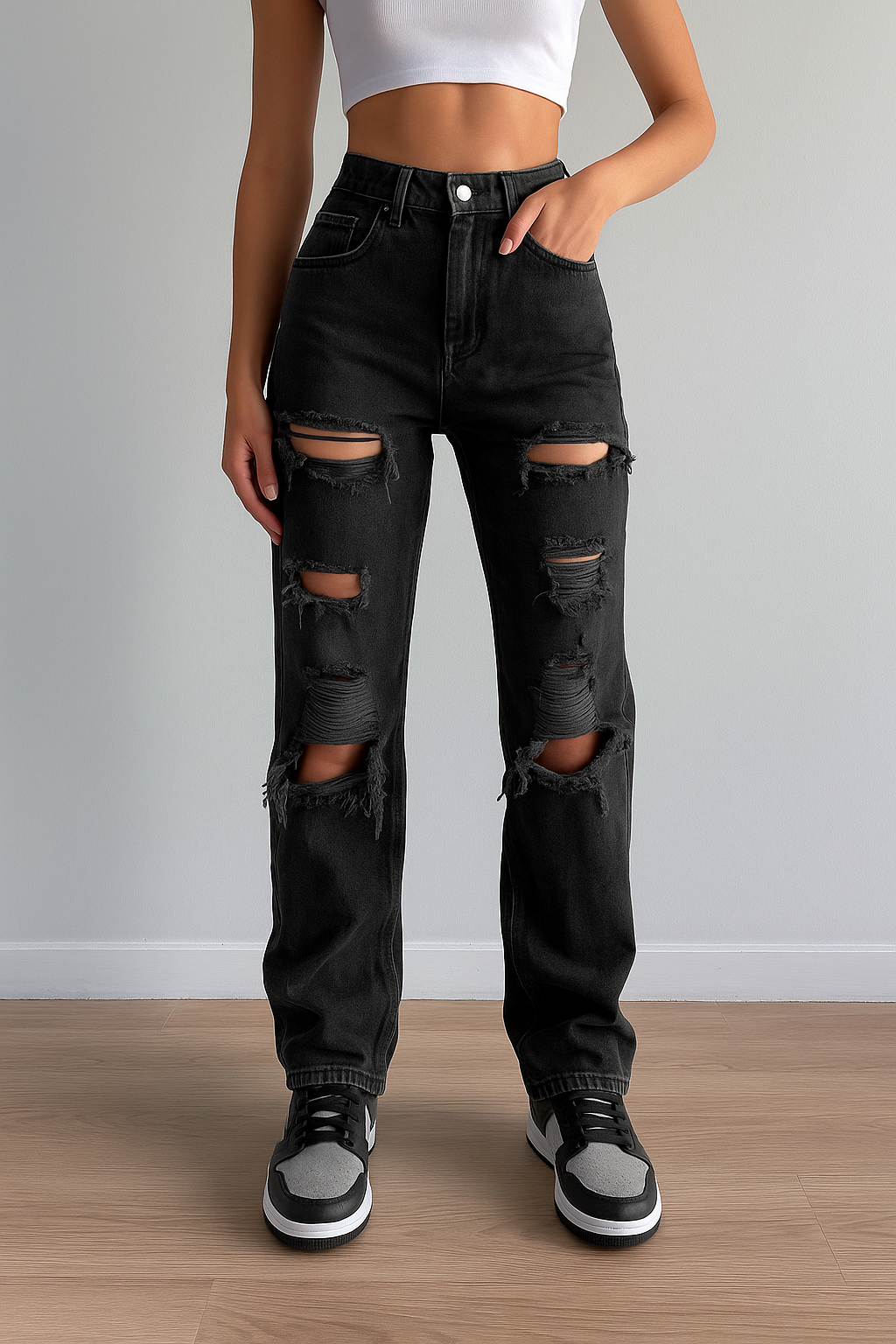 Brown Ripped Vintage Woman'S Distressed Jeans Streetwear