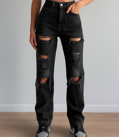 Brown Ripped Vintage Woman'S Distressed Jeans Streetwear