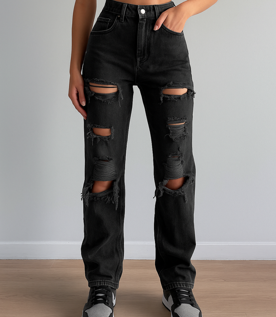 Brown Ripped Vintage Woman'S Distressed Jeans Streetwear
