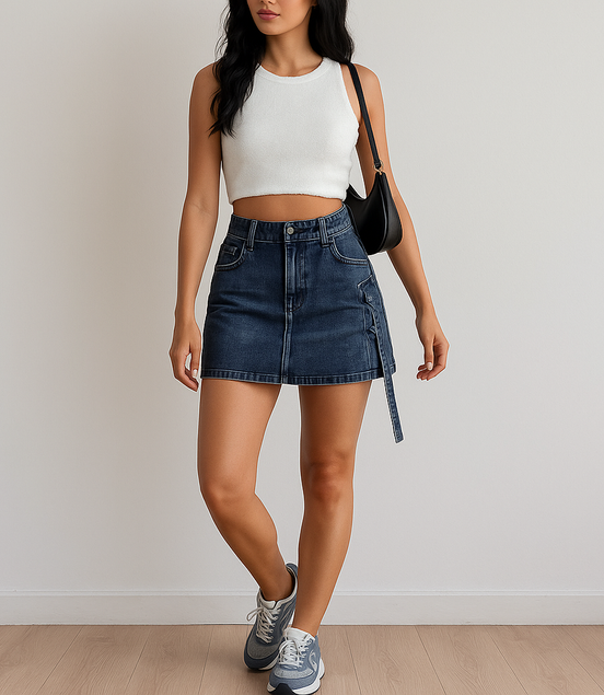 New Cargo Skirt – Y2K Low Waist Denim Mini Skirt with Pockets
