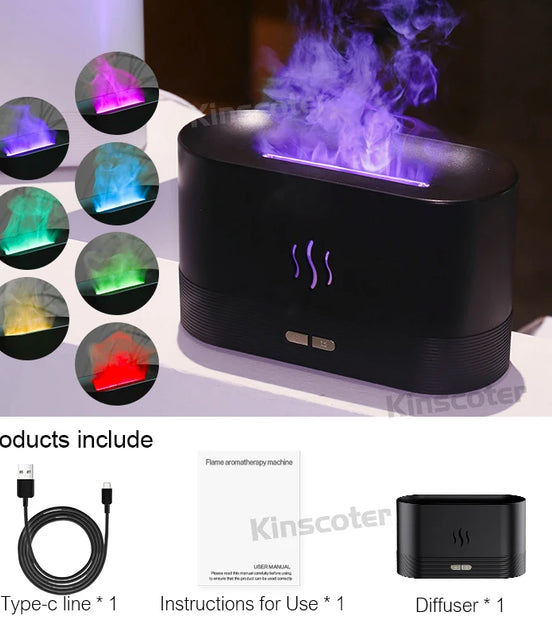 Aroma Diffuser Air Humidifier Ultrasonic Cool Mist Maker Fogger Led Essential Oil Flame Lamp Difusor