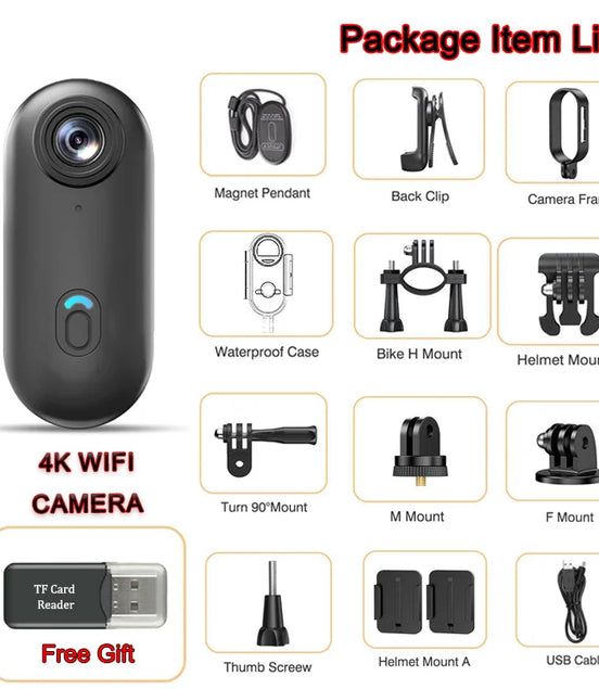 2025 Magnetic 4K POV Cam Small Sports Recorder Helmet Bike Mount Mini Cam Wireless Mic Ultra Portable DV Vlog Action Recording