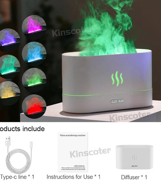 Aroma Diffuser Air Humidifier Ultrasonic Cool Mist Maker Fogger Led Essential Oil Flame Lamp Difusor