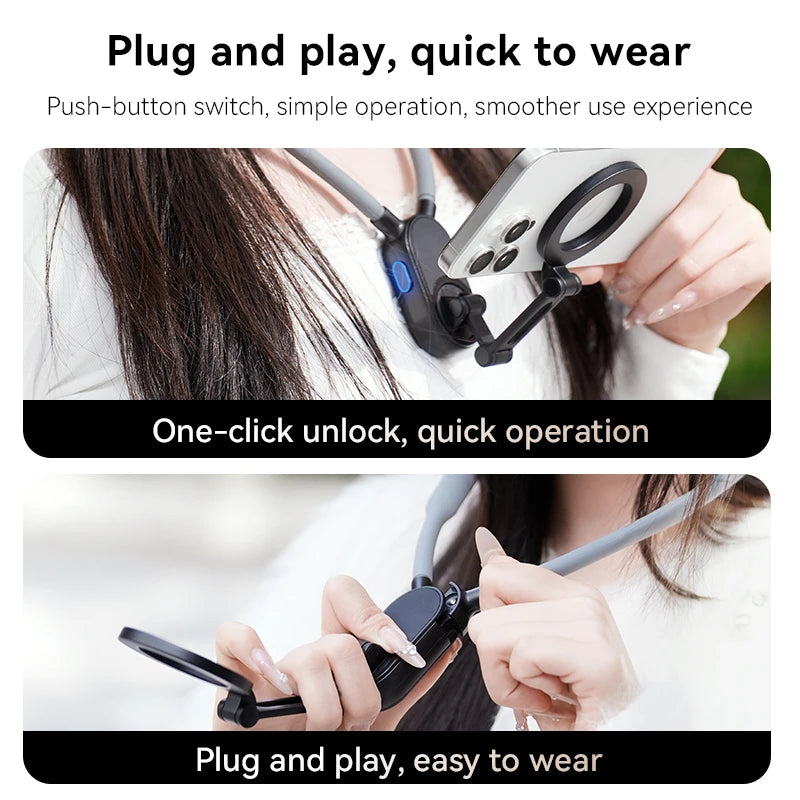 Neck Mount Magnetic Phone Clip 360° Rotation POV Phone Hold for Iphone 15 14 13 12 11 10 for SAMSUNG HUAWEI Phone Accessories