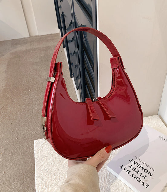 Half Moon Bag Vintage PU Leather Small Shoulder Bag for Women Girls Hobo Handbag Luxury Retro Red Ladies Armpit Purses Totes