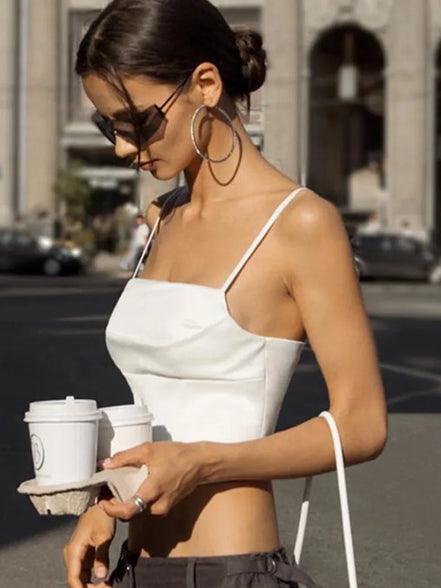 Spaghetti Strap Tank Top Sexy Backless Bandage Skinny Crop Tops 2024 Summer Elegant Lace up Party Streetwear Women Camis
