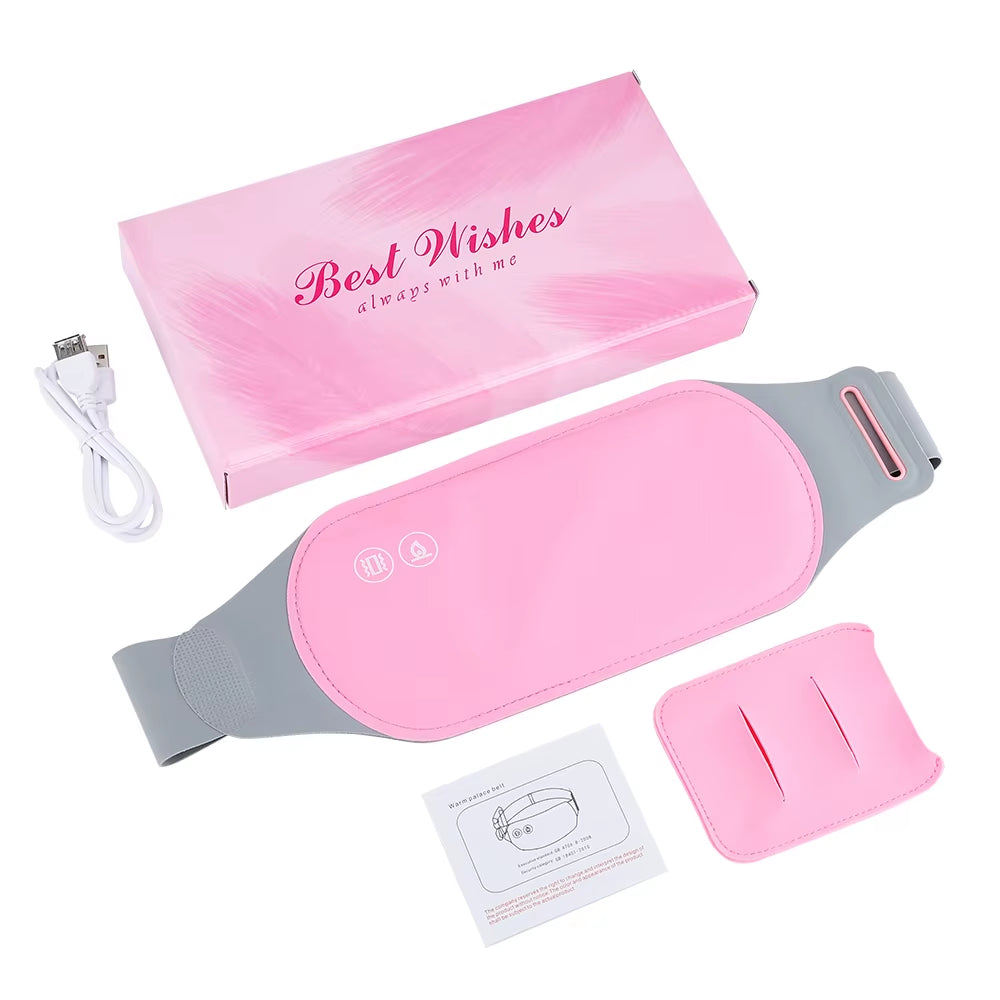 Electric Period Cramp Massager Vibrating Heating Belt for Menstrual Colic Relief Pain Waist Stomach Abdominal Warm Palace Belt