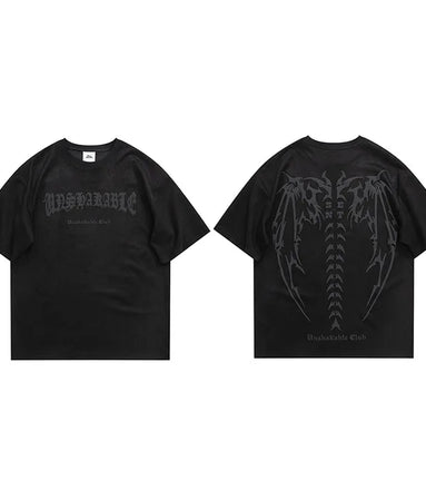 Men Suede Tshirt Streetwear Devil Wings Skeleton Graphic T-Shirt Harajuku 2025 T Shirt Unisex Top Tees Short Sleeve Hipster