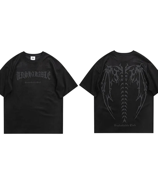 Men Suede Tshirt Streetwear Devil Wings Skeleton Graphic T-Shirt Harajuku 2025 T Shirt Unisex Top Tees Short Sleeve Hipster
