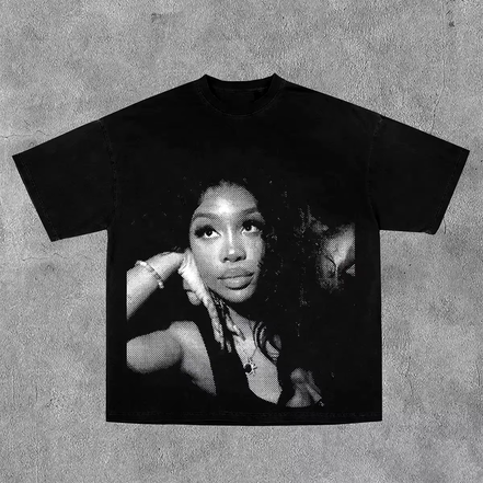 American Hip-Hop Character Pattern Printed T-Shirt