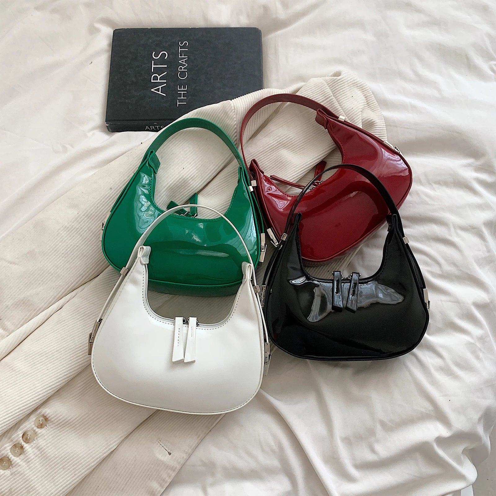 Half Moon Bag Vintage PU Leather Small Shoulder Bag for Women Girls Hobo Handbag Luxury Retro Red Ladies Armpit Purses Totes
