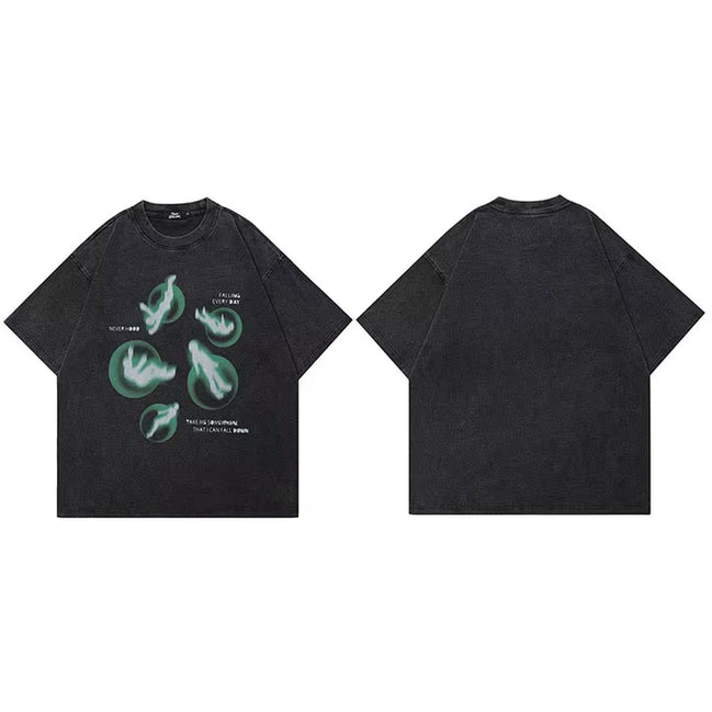 Hip Hop Streetwear Men T-Shirt Oversized Green Graphic T Shirt Retro Vintage Washed Black Tshirt Unisex Tops Tees Cotton