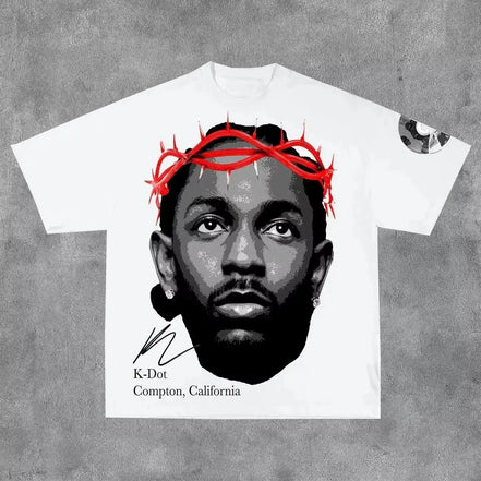 American Hip-Hop Character Pattern Printed T-Shirt Casual Fashion Oversized T-Shirt Harajuku Gothic Retro Tshirts Unisex Y2K Top